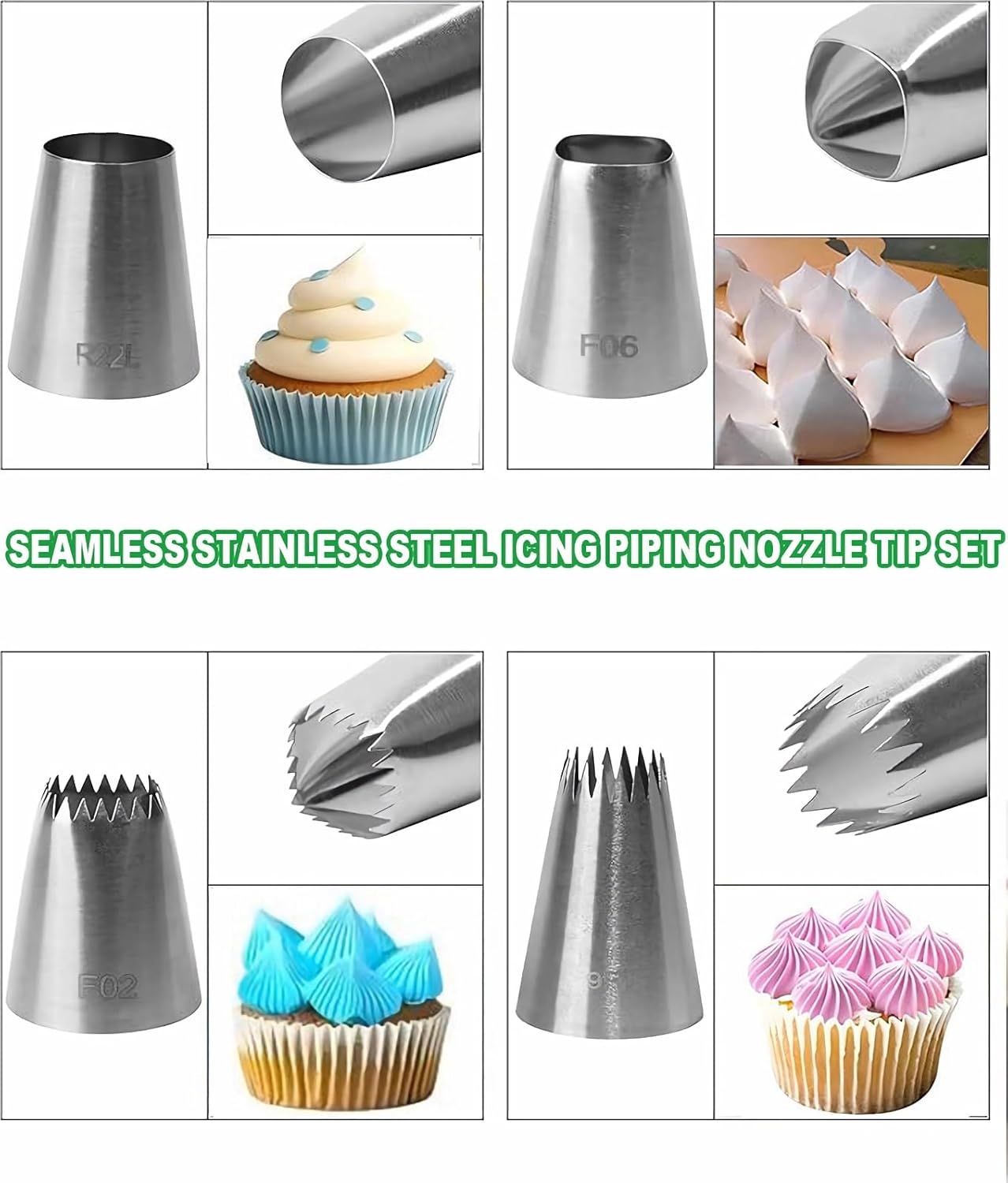 8 Pcs Rose Flower Piping Tips Set,Petal Icing Tips,PipingRose Nozzle,Stainless Steel Cake Decorating Pastry Tools, for CakeDecorating,with A Cleaning Brush (Rose-8pcs)