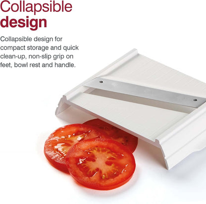 Zyliss Easy Control Handheld Slicer - Vegetable Slicer & Chopper - Fruit Cutter - Handheld Slicer with Two Stainless Steel Blades - Dishwasher Safe - White/Red, 13 inches