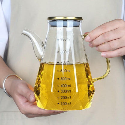 Glass Oil Dispenser Bottle - Glass Olive Oil Bottle for Kitchen, Wide Mouth Borosilicate Glass Cooking Oil Bottles with Lid and Handle (1000ML)
