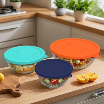 SOPHICO Silicone Replacement Lids for Pyrex Sculpted Glass & Tinted Glass Bowls Mixing Bowls（4 size）