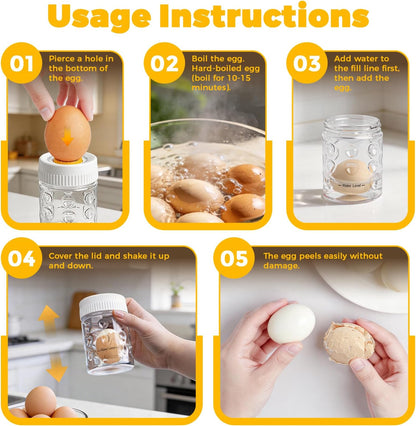 2 in 1 Egg Peeler with Piercer, Hard Boiled Egg Shell Remover Tool with Rotary Lock & Leak-Proof Design, Clear Egg Peeler for Meal Prep, Fitness, Camping & Deviled Eggs, Easy to Use & Clean (White)