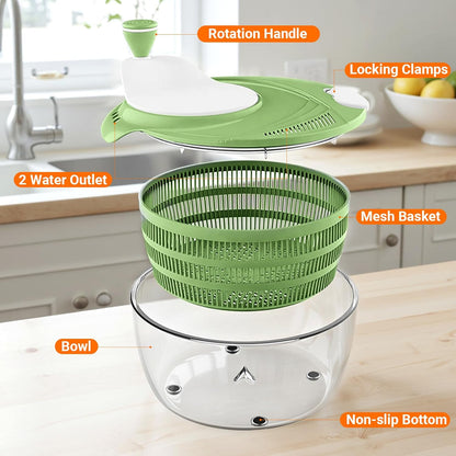 HomeHacks Salad Spinner Large Lettuce Spinner, Large Fruit Cleaner with Double Drainage Holes, 5 Chopping Blades, High Efficiency for Kitchen Washing & Drying Leafy Vegetables, Easy Press (Grey)