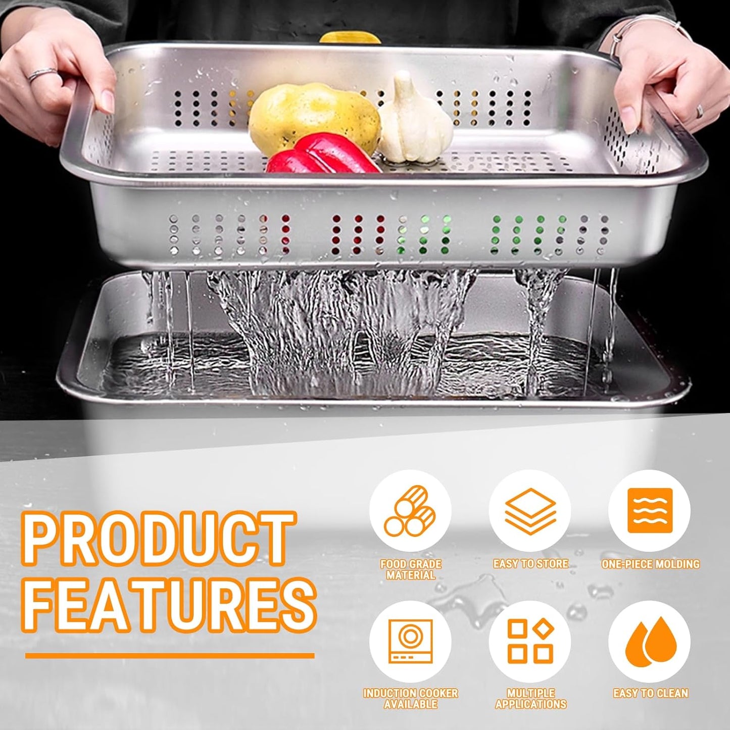 Rectangle Strainer, Stainless Steel Mesh Over The Sink Colander Sink Basket Fine Mesh Strainer Baskets Vegetable Fruit Colander Strainer Kitchen Tools
