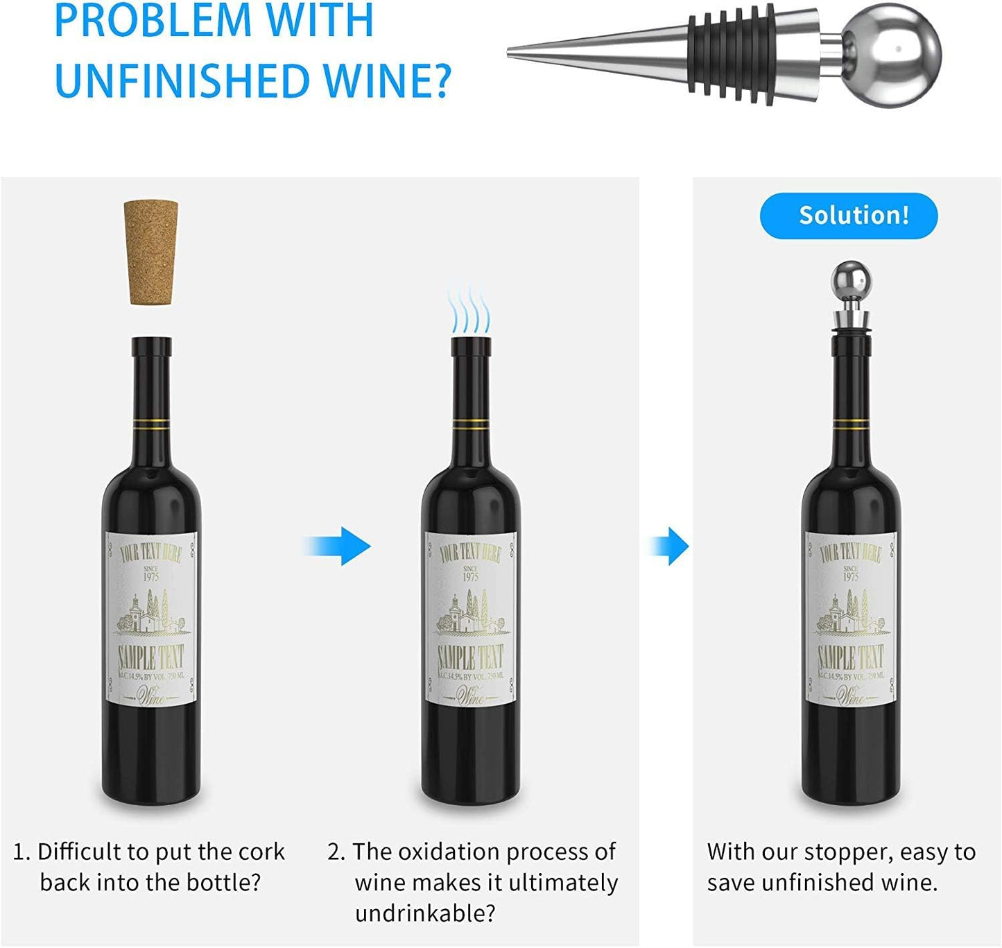 IPOW Wine Opener, Zinc Alloy Wine Bottle Opener, Wing Corkscrew Heavy Duty, Manual Multifunctional Cork Screw for Waiter, Silver