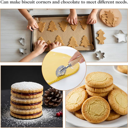 Ravioli Cutter Wheel Pasta Cutter Wheel with Roller Pastry Wheels With Long Wooden Handle, 6.7inch Dumpling Lace Making Zinc Alloy Noodle Making for Kitchen