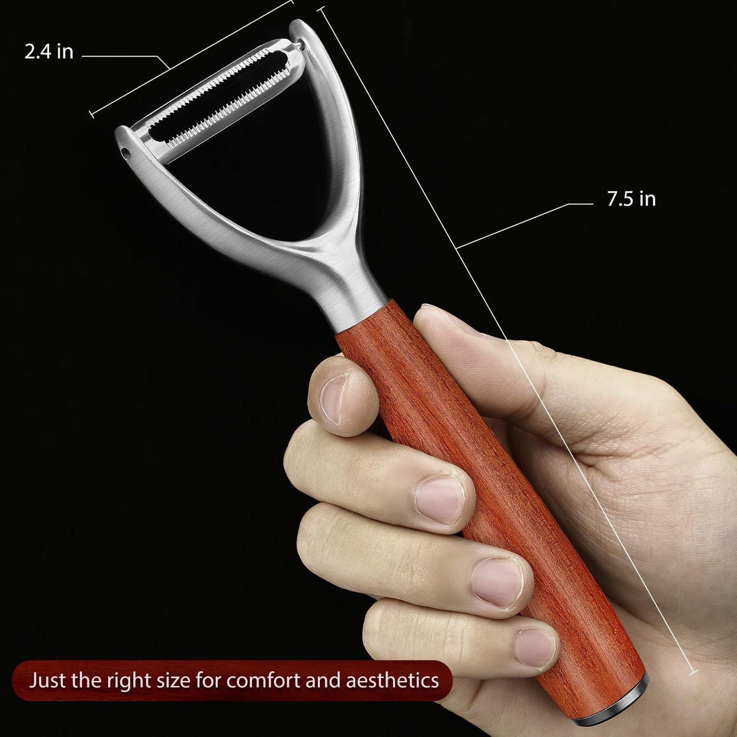 Serrated Blade Premium I Type 304 Stainless Steel Multifunctional Kitchen Peeler Real Wood Handle Ultra Sharp Blade Vegetable Potato Apple（Agarwood）