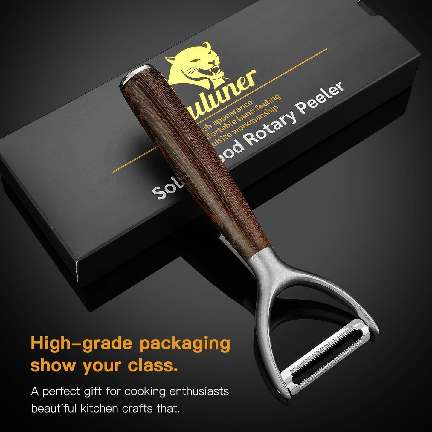 Serrated Blade Premium I Type 304 Stainless Steel Multifunctional Kitchen Peeler Real Wood Handle Ultra Sharp Blade Vegetable Potato Apple（Agarwood）