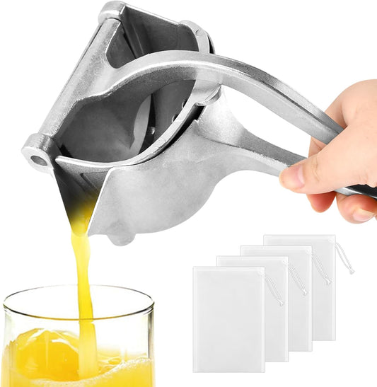 Aluminum Alloy Fresh Fruit Juice Extractor,Hand Juicer Squeezer Lemon Juicer Hand Manual Extractor with Ergonomic Grip For Orange Citrus Lime Grapefruit With 4filt er bag