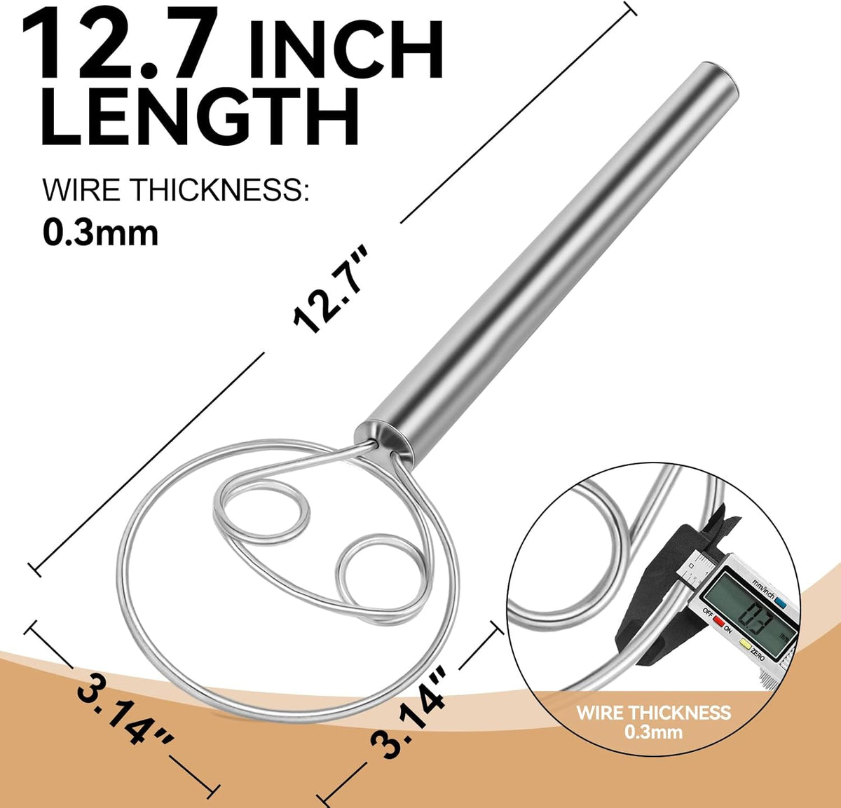 Danish Dough Whisk Dutch Bread Mixer Stainless Steel Hook Wooden Handle Baking Tools for Sourdough Pizza Pastry Cake Batter Making
