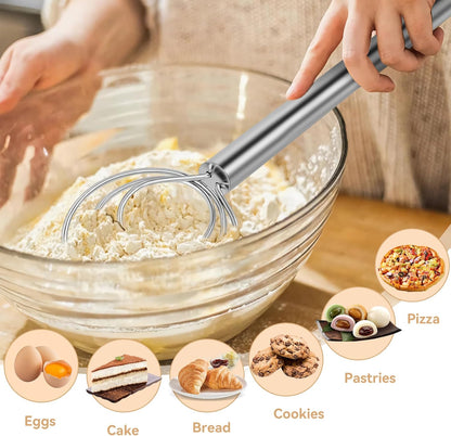 Danish Dough Whisk Dutch Bread Mixer Stainless Steel Hook Wooden Handle Baking Tools for Sourdough Pizza Pastry Cake Batter Making