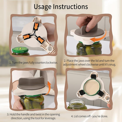 4-in-1 Jar Opener for Seniors with Arthritis – Adjustable Stainless Steel Lid Remover & Can Opener for Weak Hands, Fits All Jar Sizes & Bottle Caps, Makes Opening Easy – Kitchen Must-Have