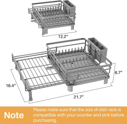 Expandable Dish Drying Rack for Kitchen Counter, Stainless Steel, Black | Foldable Over Sink, Large Capacity, Adjust to Fit Most Sinks, Angled Drainboard, Removable Utensil Holder, Slip Resistant