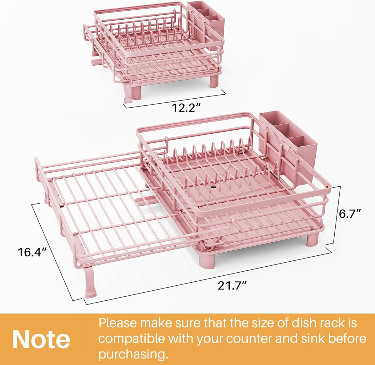 Expandable Dish Drying Rack for Kitchen Counter, Stainless Steel, Black | Foldable Over Sink, Large Capacity, Adjust to Fit Most Sinks, Angled Drainboard, Removable Utensil Holder, Slip Resistant