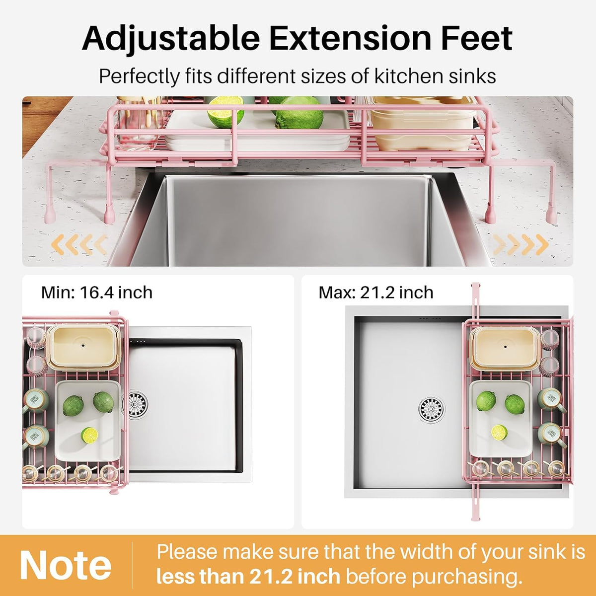 Expandable Dish Drying Rack for Kitchen Counter, Stainless Steel, Black | Foldable Over Sink, Large Capacity, Adjust to Fit Most Sinks, Angled Drainboard, Removable Utensil Holder, Slip Resistant