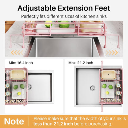 Expandable Dish Drying Rack for Kitchen Counter, Stainless Steel, Black | Foldable Over Sink, Large Capacity, Adjust to Fit Most Sinks, Angled Drainboard, Removable Utensil Holder, Slip Resistant