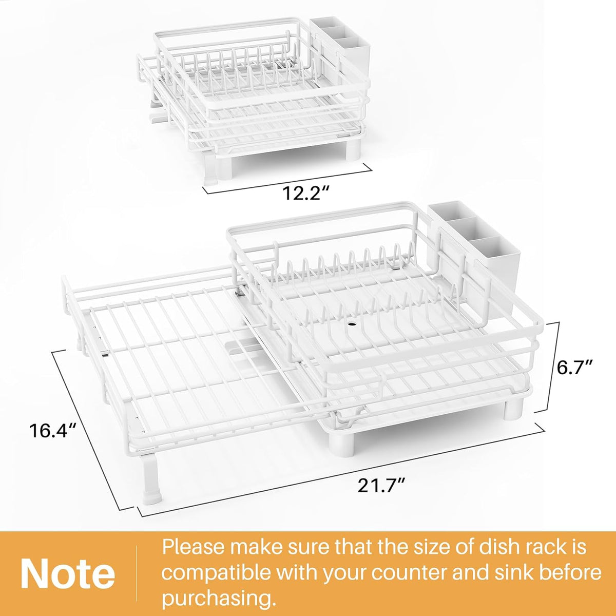 Expandable Dish Drying Rack for Kitchen Counter, Stainless Steel, Black | Foldable Over Sink, Large Capacity, Adjust to Fit Most Sinks, Angled Drainboard, Removable Utensil Holder, Slip Resistant
