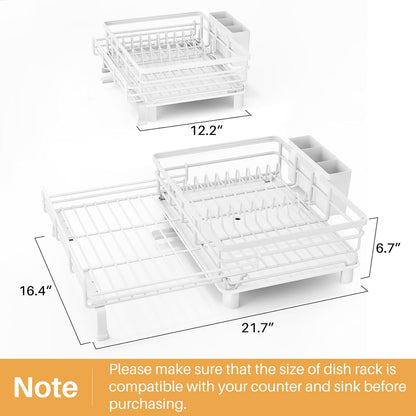 Expandable Dish Drying Rack for Kitchen Counter, Stainless Steel, Black | Foldable Over Sink, Large Capacity, Adjust to Fit Most Sinks, Angled Drainboard, Removable Utensil Holder, Slip Resistant