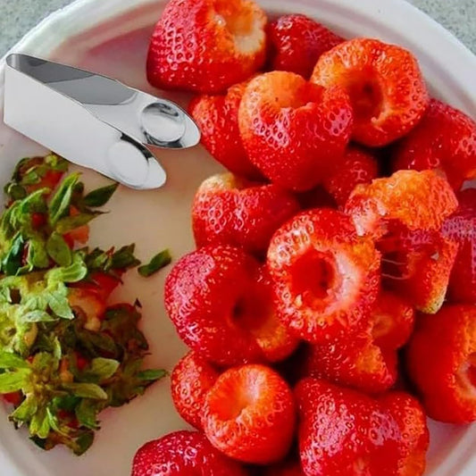 Stainless Steel Strawberry Huller & Stem Remover – Fruit Corer for Potatoes, Pineapples, Carrots, Tomatoes – Kitchen Gadget, Silver, 2.8 inches