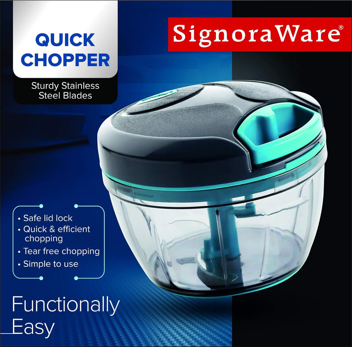 Manual Food Processor, Vegetable Chopper -Easy Pull Hand String- Portable Stainless Steel Hand Food Chopper, Cutter, Garlic Mincer, Onion, Veggie, Fruit Chopper, Dicer w/Container (15 oz)