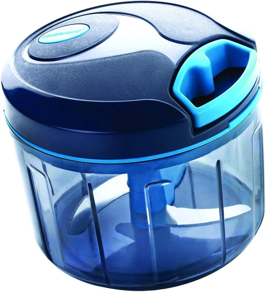 Manual Food Processor, Vegetable Chopper -Easy Pull Hand String- Portable Stainless Steel Hand Food Chopper, Cutter, Garlic Mincer, Onion, Veggie, Fruit Chopper, Dicer w/Container (15 oz)