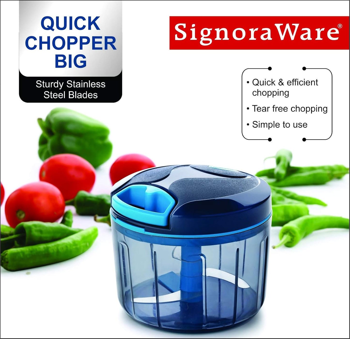 Manual Food Processor, Vegetable Chopper -Easy Pull Hand String- Portable Stainless Steel Hand Food Chopper, Cutter, Garlic Mincer, Onion, Veggie, Fruit Chopper, Dicer w/Container (15 oz)