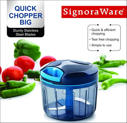 Manual Food Processor, Vegetable Chopper -Easy Pull Hand String- Portable Stainless Steel Hand Food Chopper, Cutter, Garlic Mincer, Onion, Veggie, Fruit Chopper, Dicer w/Container (15 oz)