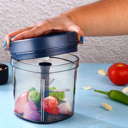 Manual Food Processor, Vegetable Chopper -Easy Pull Hand String- Portable Stainless Steel Hand Food Chopper, Cutter, Garlic Mincer, Onion, Veggie, Fruit Chopper, Dicer w/Container (15 oz)