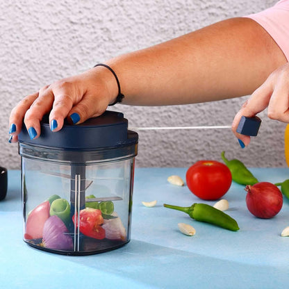 Manual Food Processor, Vegetable Chopper -Easy Pull Hand String- Portable Stainless Steel Hand Food Chopper, Cutter, Garlic Mincer, Onion, Veggie, Fruit Chopper, Dicer w/Container (15 oz)