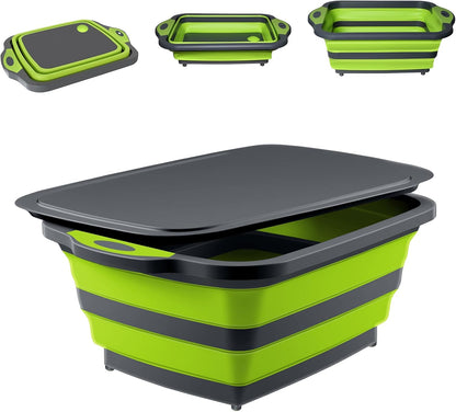 Collapsible BBQ Prep Tub with Lid, 3-in-1 Foldable Sink Tub