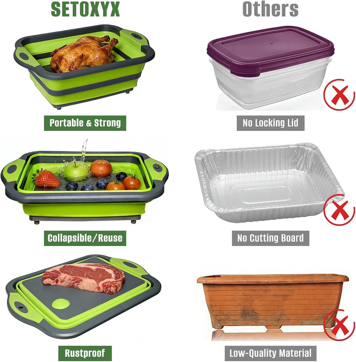 Collapsible BBQ Prep Tub with Lid, 3-in-1 Foldable Sink Tub