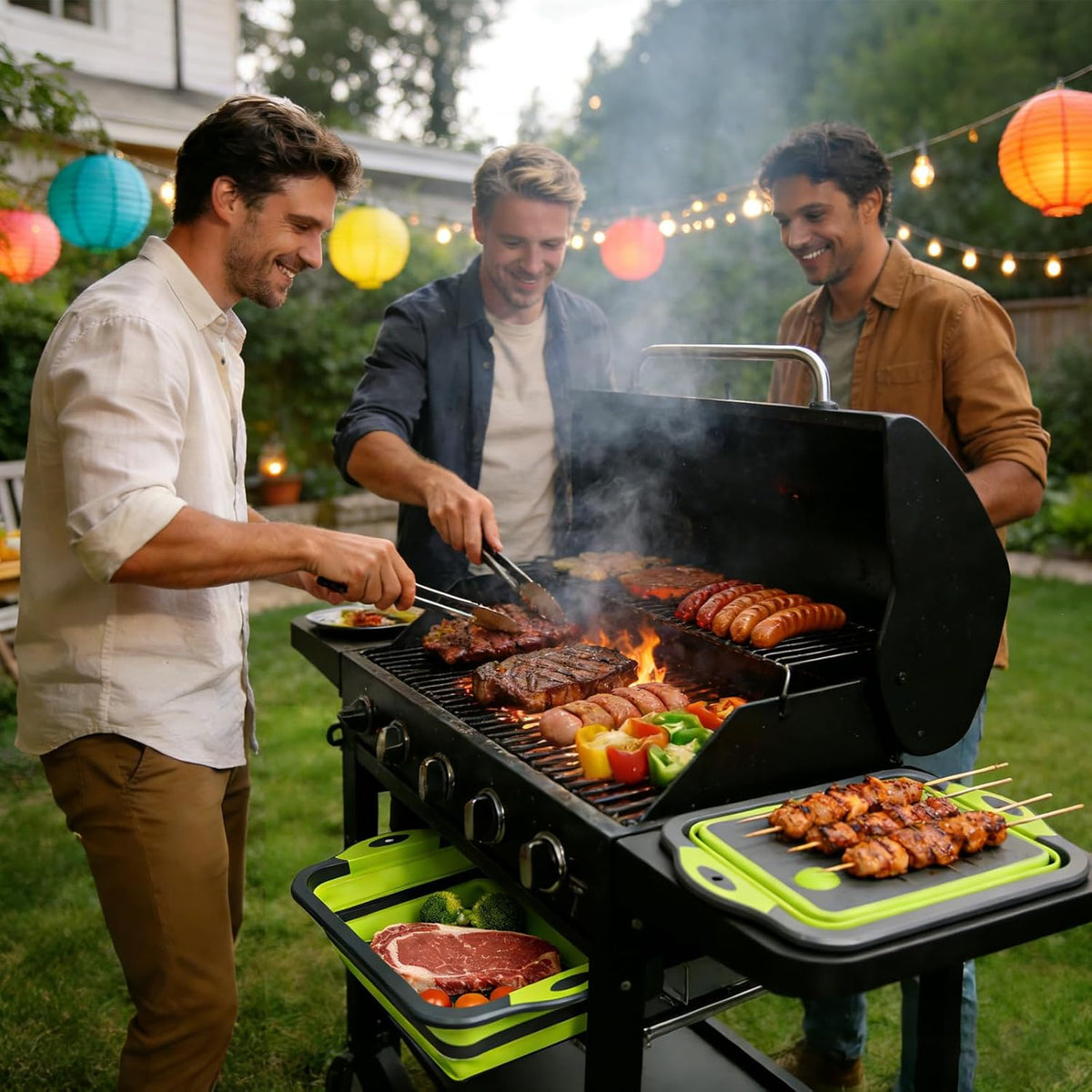 Collapsible BBQ Prep Tub with Lid, 3-in-1 Foldable Sink Tub