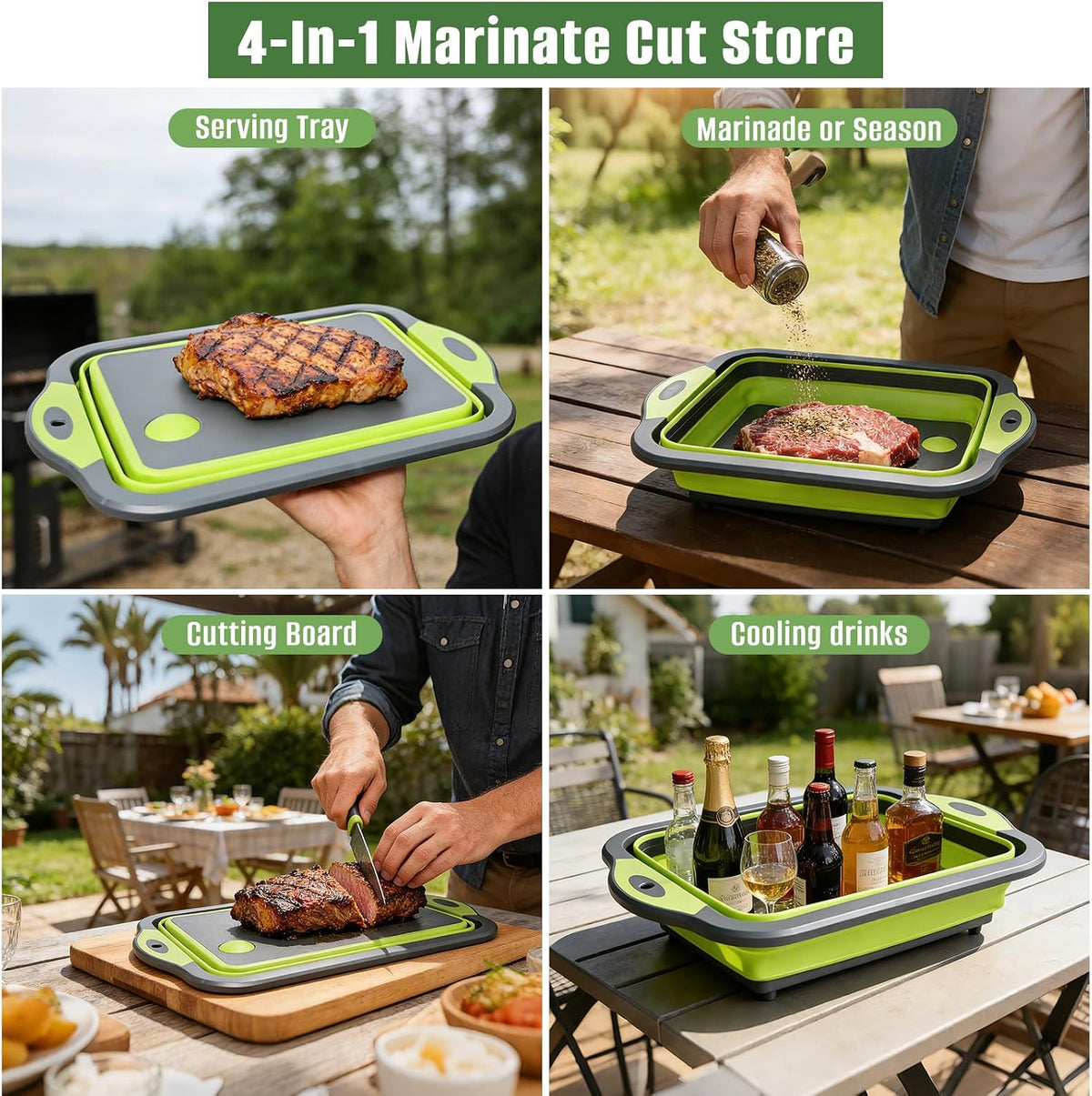 Collapsible BBQ Prep Tub with Lid, 3-in-1 Foldable Sink Tub