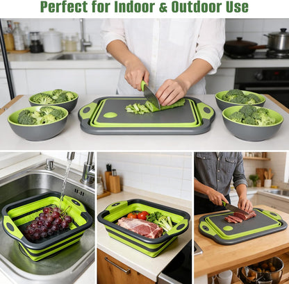 Collapsible BBQ Prep Tub with Lid, 3-in-1 Foldable Sink Tub