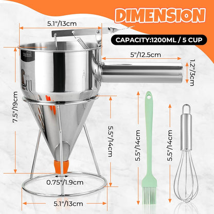 40oz Stainless Steel Pancake Batter Dispenser with Stand and Tools