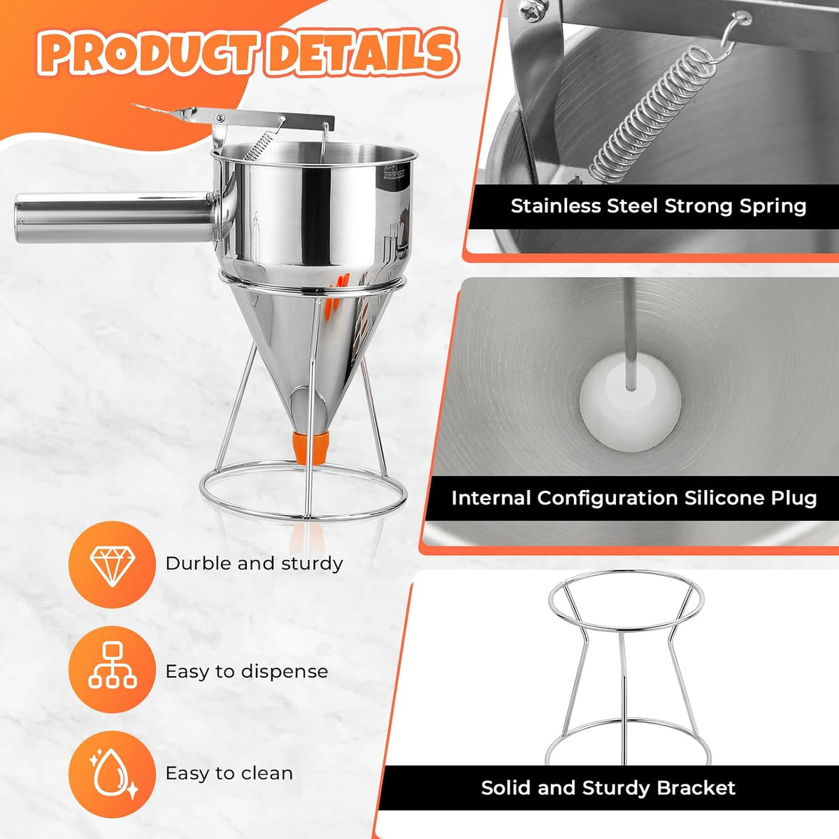 40oz Stainless Steel Pancake Batter Dispenser with Stand and Tools
