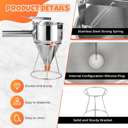 40oz Stainless Steel Pancake Batter Dispenser with Stand and Tools