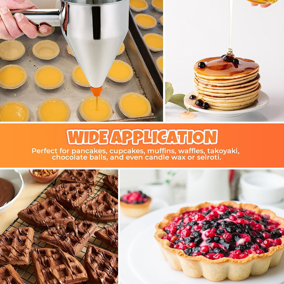 40oz Stainless Steel Pancake Batter Dispenser with Stand and Tools
