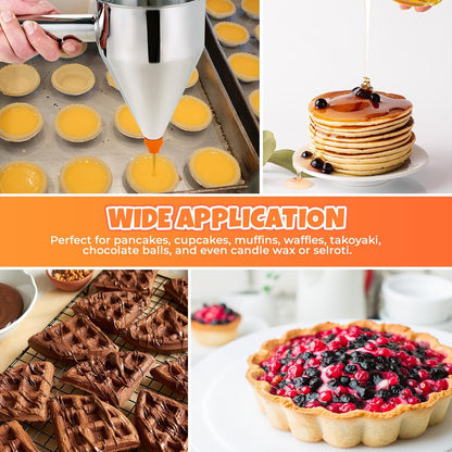 40oz Stainless Steel Pancake Batter Dispenser with Stand and Tools