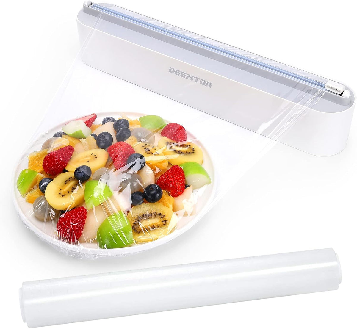 Plastic Wrap Dispenser with Cutter,Plastic Food Wrap Dispenser with Slide Cutter Refillable Cling Film Dispenser with 250' of Professional BPA Free Cling Film.