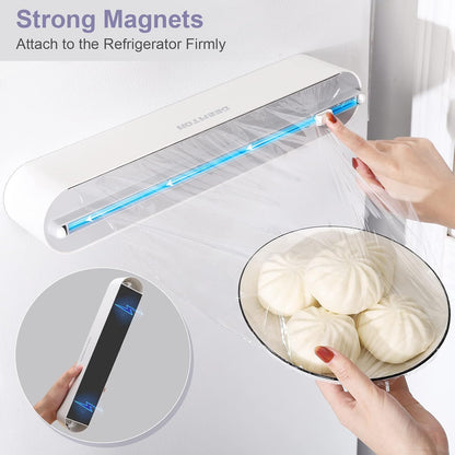 Plastic Wrap Dispenser with Cutter,Plastic Food Wrap Dispenser with Slide Cutter Refillable Cling Film Dispenser with 250' of Professional BPA Free Cling Film.
