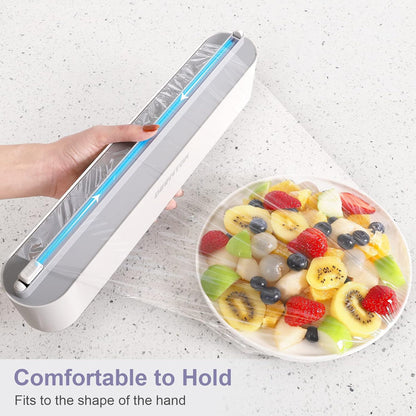Plastic Wrap Dispenser with Cutter,Plastic Food Wrap Dispenser with Slide Cutter Refillable Cling Film Dispenser with 250' of Professional BPA Free Cling Film.