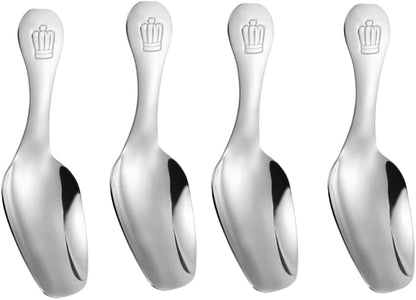 Stainless Steel Mini Scoop for Canisters with Short Handle, Silver Mini Feed Spoon for Ice Cream Melon Baller, Short Handle Espresso Coffee Spoon for Tea Dessert Sugar Salt(4 Pack)