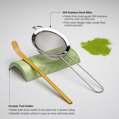 8 Pcs Matcha Whisk Set, Matcha Kit Gifts for Women, Mottled Green