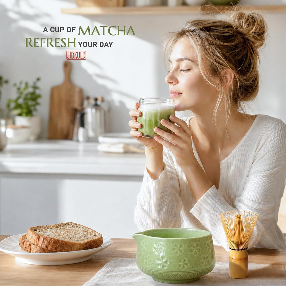 8 Pcs Matcha Whisk Set, Matcha Kit Gifts for Women, Mottled Green