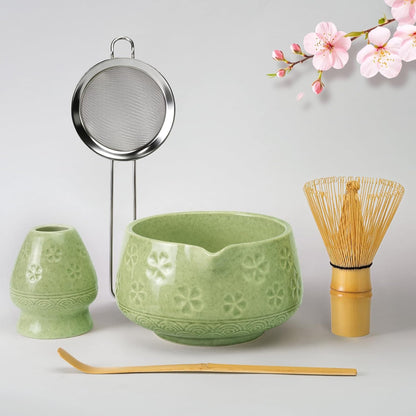 8 Pcs Matcha Whisk Set, Matcha Kit Gifts for Women, Mottled Green