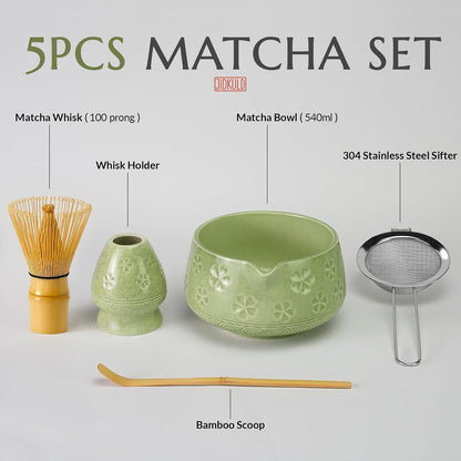 8 Pcs Matcha Whisk Set, Matcha Kit Gifts for Women, Mottled Green
