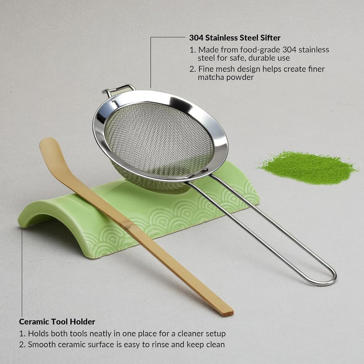 8 Pcs Matcha Whisk Set, Matcha Kit Gifts for Women, Mottled Green