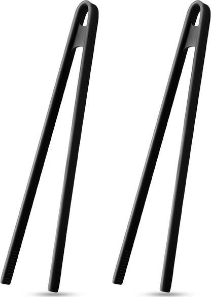2 Pcs 11.8 Inch Silicone Tongs for Cooking Silicone Tweezer Trivet Toaster Tongs Long Heat Resistant Kitchen Grilling Serving Utensils for Food BBQ, Pan Fried Steak, Salad(Black)