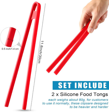 2 Pcs 11.8 Inch Silicone Tongs for Cooking Silicone Tweezer Trivet Toaster Tongs Long Heat Resistant Kitchen Grilling Serving Utensils for Food BBQ, Pan Fried Steak, Salad(Black)