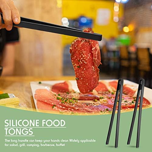 2 Pcs 11.8 Inch Silicone Tongs for Cooking Silicone Tweezer Trivet Toaster Tongs Long Heat Resistant Kitchen Grilling Serving Utensils for Food BBQ, Pan Fried Steak, Salad(Black)